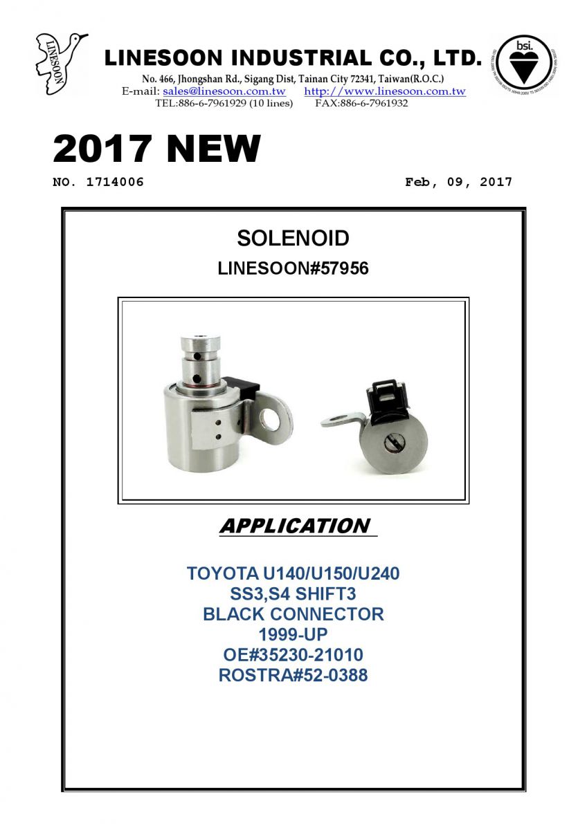 ROLLOUTSOLENOIDTOYOTA U140/U150/U240 LINESOON